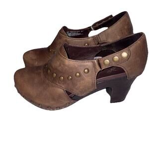 Y2k Dansko Brown Studded Buckle Block Heel Leather clog Round Toe 10 Women